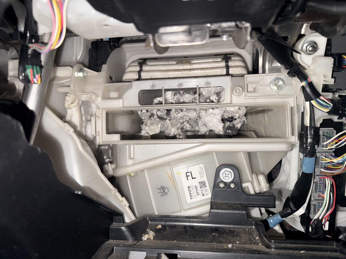 Cabin filter area full of mouse nest. mice in prius glove box