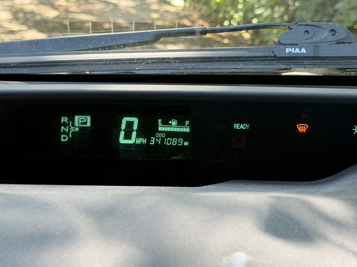 Toyota Prius dashboard showing the green READY indicator illuminated