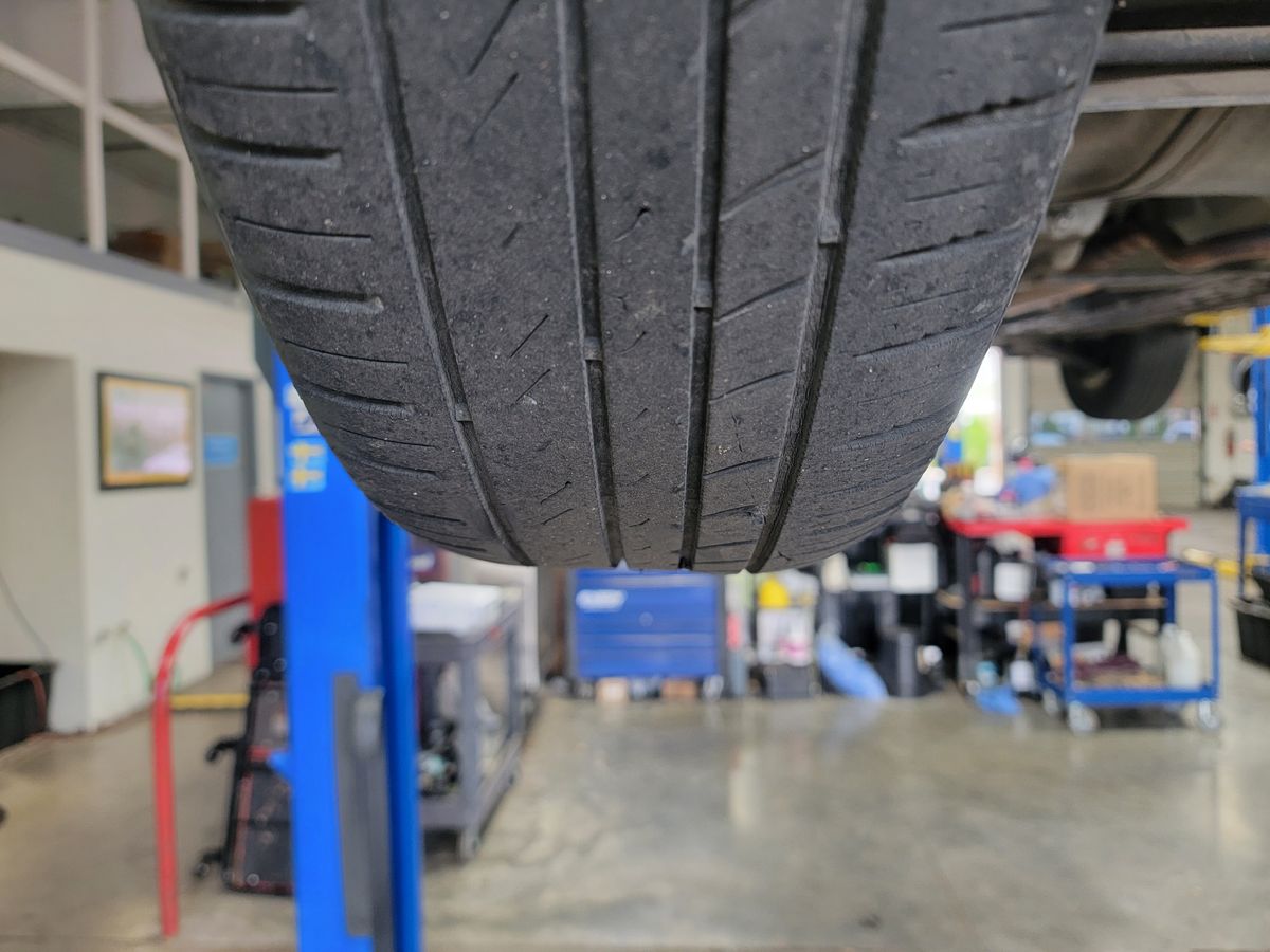 Close-up of tread separation on a Prius tire